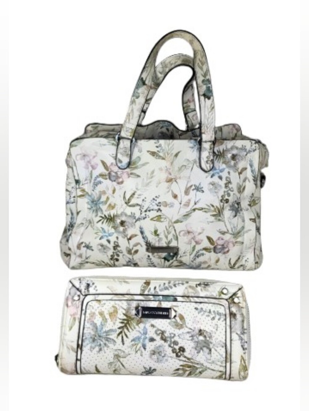 Max Studio Floral Printed Satchel and Wallet Set in White